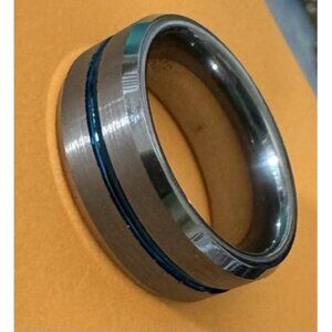 Tungsten SVI Brushed Silver - Blue Ring Size 6.75